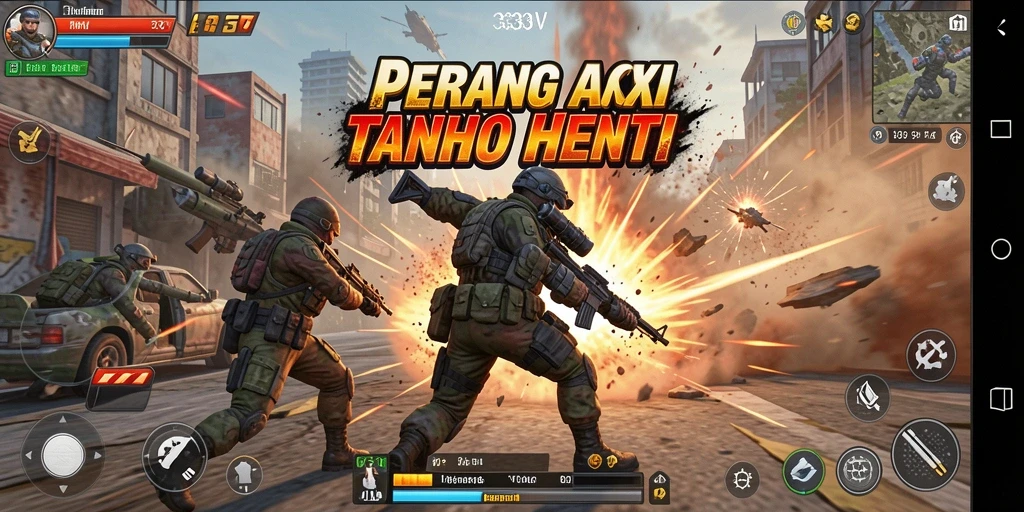 Tangkapan layar utama 333V menampilkan aksi pertempuran yang mendebarkan.