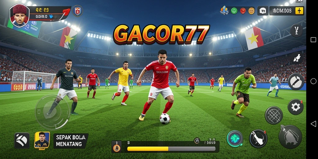 Tampilan gameplay GACOR77 dengan aksi sepak bola seru.