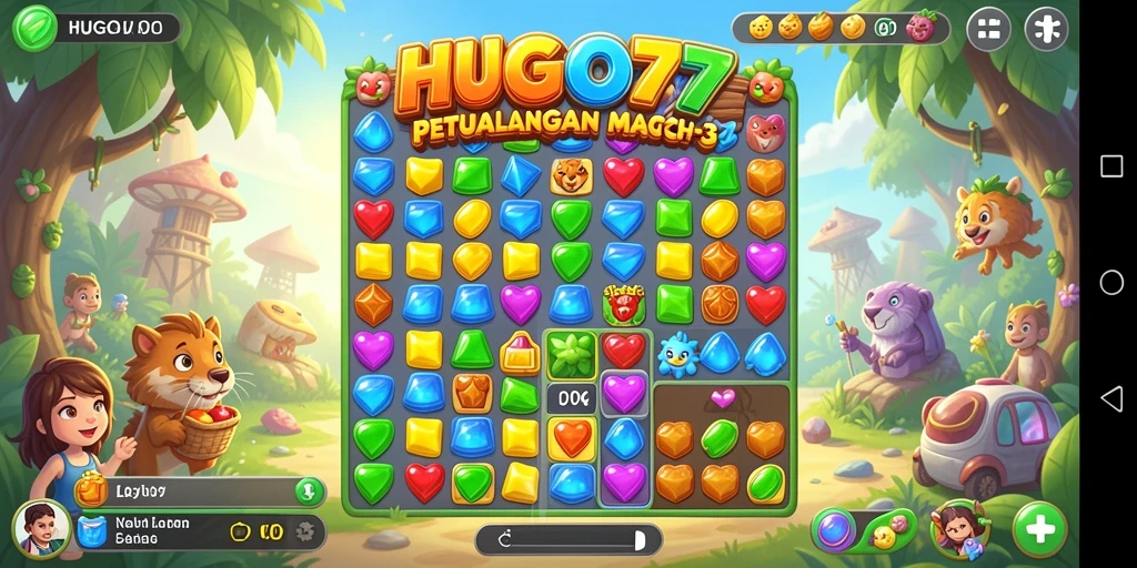 Tampilan gameplay seru HUGO77 yang penuh warna dan tantangan.