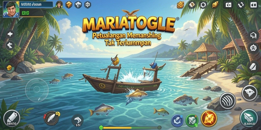 Gameplay seru MARIATOGEL dengan ikan besar yang ditangkap.