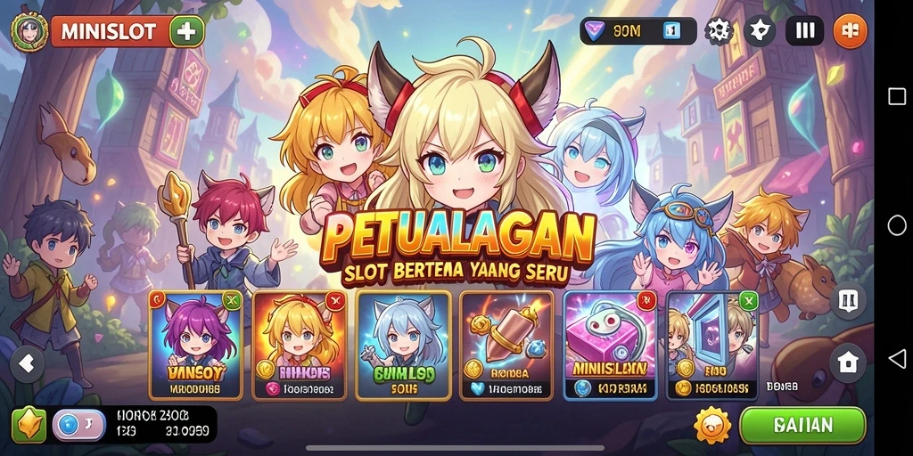 Screenshot gameplay MINISLOT dengan karakter anime yang menarik.