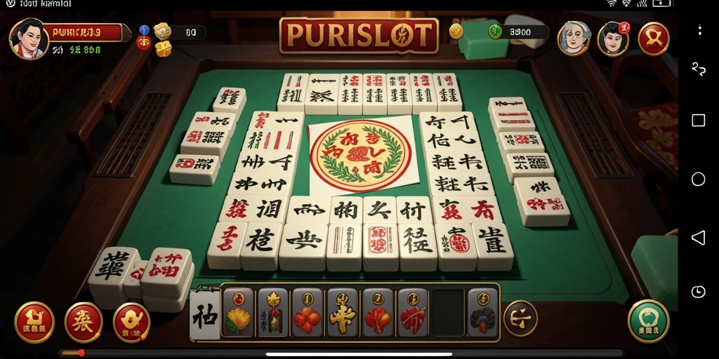 Tampilan gameplay PURISLOT dengan ubin Mahjong berwarna-warni.