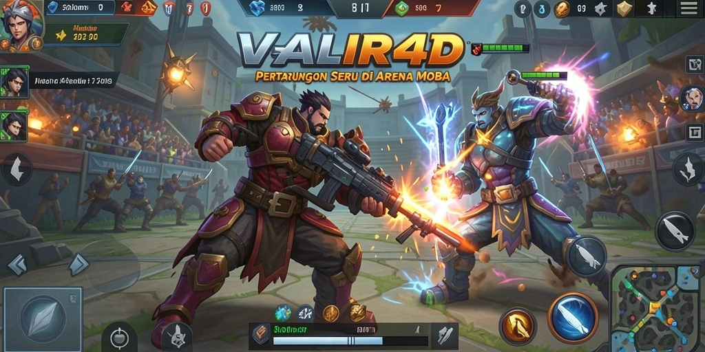 Tampilan seru gameplay MOBA VALIR4D dengan aksi pahlawan yang mendebarkan.